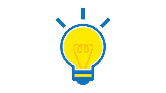 Minimalist graphic illustration of a glowing yellow light bulb icon.