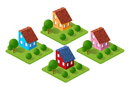 Isometric houses vector illustration on white background