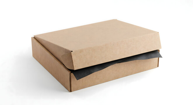 Blank kraft cardboard mailer box mockup on white studio background - V1