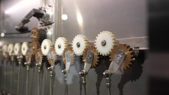Industrial Gear Mechanism With Plastic and Metal Gears Close Up
