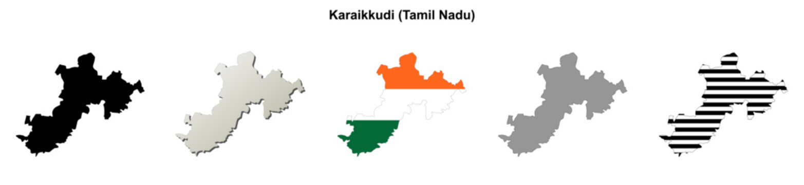 Karaikkudi (Tamil Nadu) blank outline map set