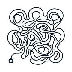 Obraz premium An intricate, abstract black line drawing forming a complex maze-like pattern with a single starting point.
