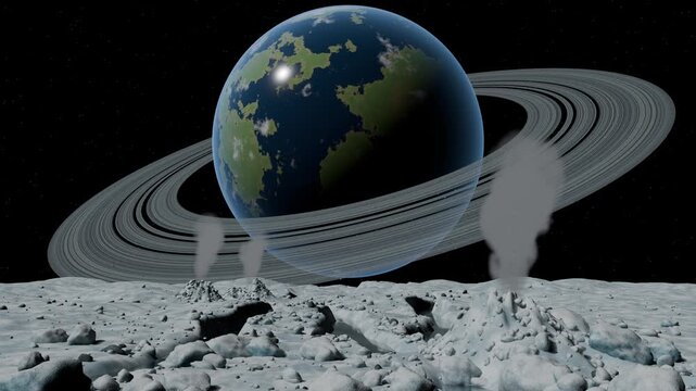Alien planet ice rings science bg able to loop endless 4k