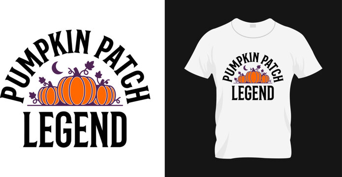 Pumpkin patch legend tshirt design with cute pumpkins and moon illustration