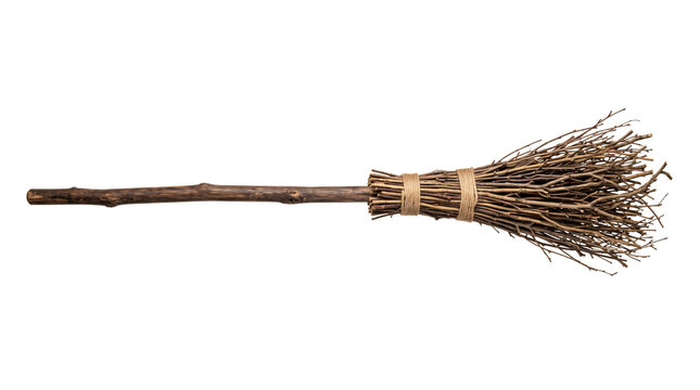 A classic rustic witches broom isolated on a transparent background