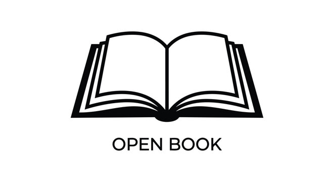 Open book silhouette with layered pages on a white background