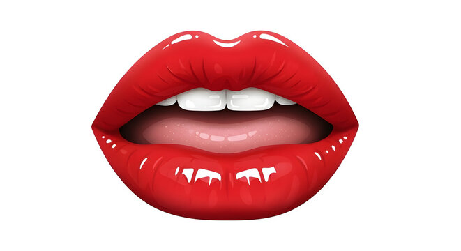 A pair of glossy red lips isolated on transparent background