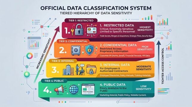 Official Data Classification System Infographic Showing Tiered Hierarchy of Information Sensitivity and Security Levels