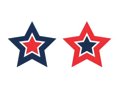 Two colorful five pointed stars with white outlines and contrasting centers isolated on transparent background