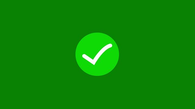 Success confirmation icon with white checkmark and outer pulse ring on chroma key green screen background 4K