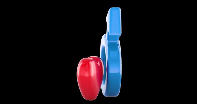 Male symbol with heart rotation animation seamlessly loopable. 3D rendering isolated on transparent background