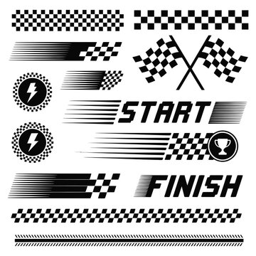 Racing flags and checkered patterns on a white background illustration