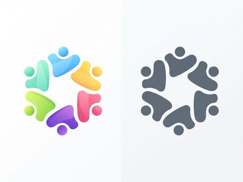 Abstract human figures emblem representing community and teamwork