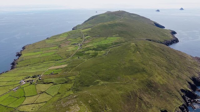 Aerial Flight Over Dursey Island's Green Pasture