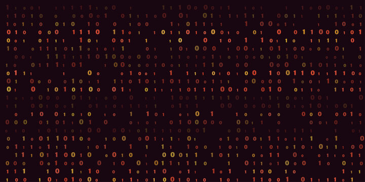Digital binary code background, featuring scattered zero, and one digits, in warm sunset, orange and yellow, gradients against a, deep dark brown, backdrop, technology and, data concepts