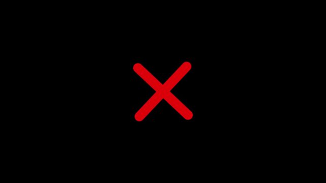 Simple red cross sign and error symbol animation with transparent alpha channel 4K