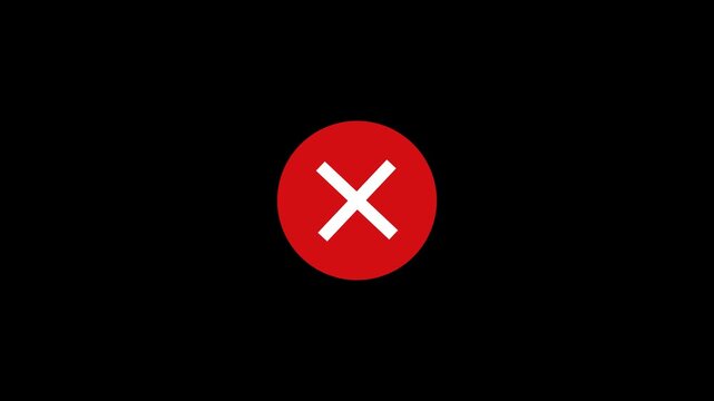 Animated cross error icon inside a red circle shape with transparent alpha channel 4K