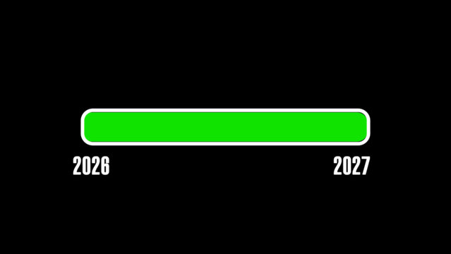 Green Loading Bar Progressing from 2026 to 2027 on Black Background progress bar