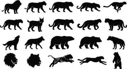 Obraz premium Wild Predators Big Cats Lion Tiger & Leopard Vector Silhouette Set
