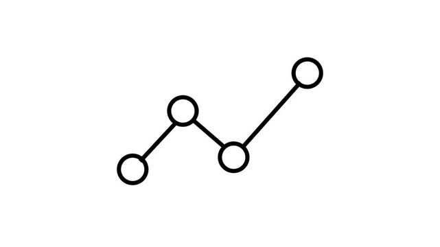 Minimalist Black and White Line Graph Animation Showing Fluctuating Upward Trend on White Background.