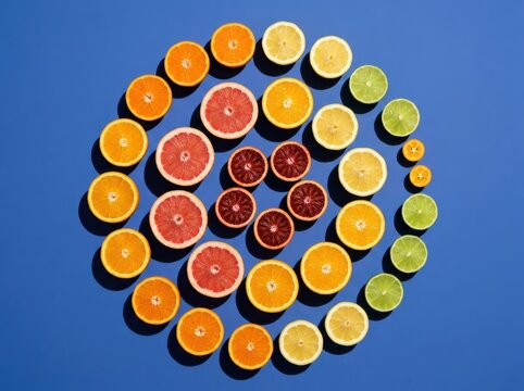 Citrus Spiral Over Blue Background for Fresh Food and Colorful Branding