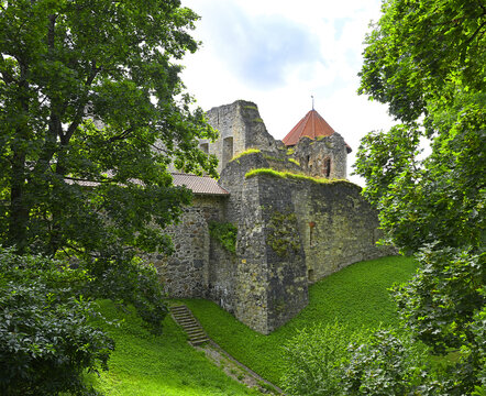 Old castle in Cesis, Latvia - beautiful ruins of ancient Livonian castle in old town of Cesis