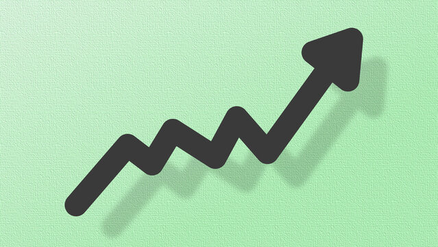 Upward zigzag rounded corner arrow for growth and progress on light green textured background