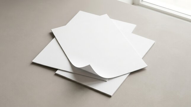 Stack of blank white A4 paper sheets on a neutral surface image