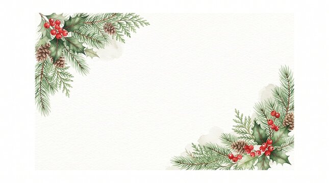 Watercolor Christmas  with fir branches and place for text. Illustration isolated on transparent background.