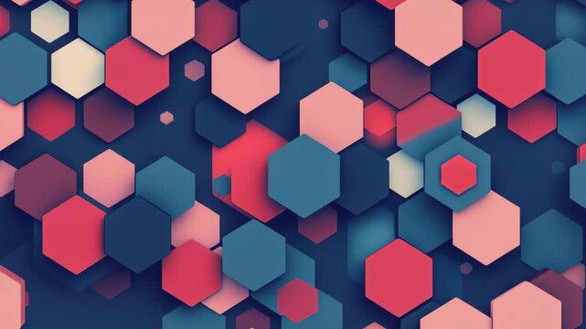 Abstract Hexagonal Pattern: A captivating geometric composition featuring a vibrant array of interconnected hexagons in shades of pink, blue, and cream, creating a modern and dynamic visual texture.