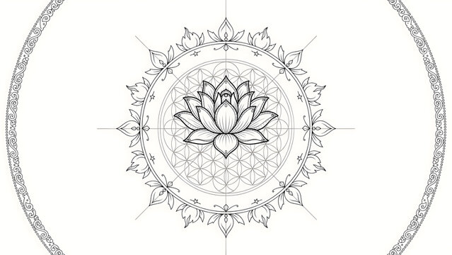 Lotus flower mandala graphic element with sacred geometry on transparent