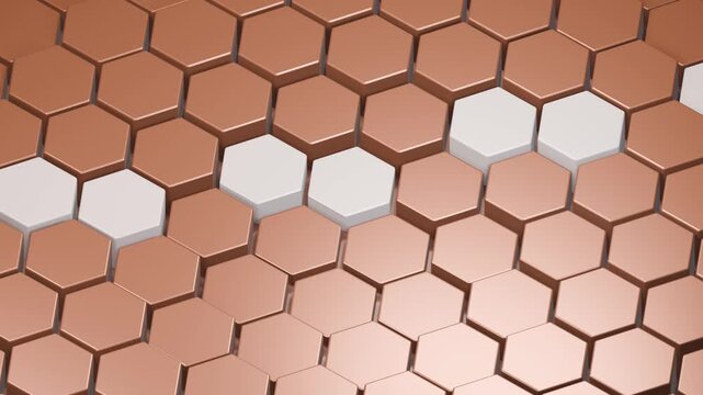 Waving hexagonal copper metal grid background