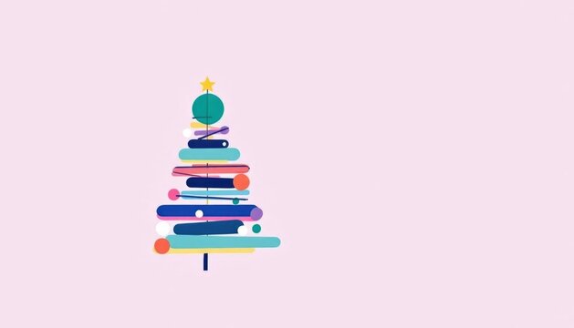 Minimalist colorful abstract christmas tree on pink background