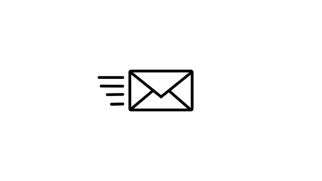  mail email message sending envelope black color icon loop animation on white background.4k video animation