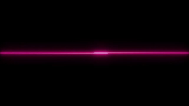 Two horizontal red color neon glowing bars, separated of a dark space, against a black background, creating a minimalist light effec.4k video animation