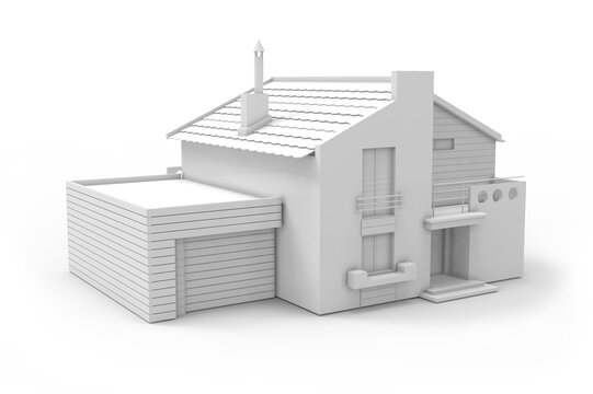 Modern 3D Model House Exterior Architecture Concept With Garage And Minimal White Facade