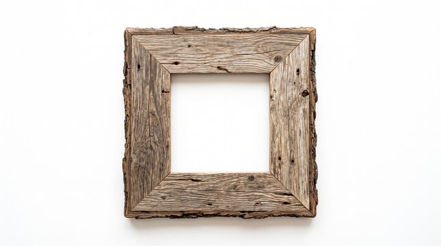 Rustic wooden picture frame on white background