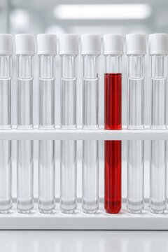 Single Red Test Tube Among Clear Samples
