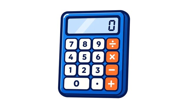 Blue Calculator Showing Zero On Display Cute Cartoon Clipart For Kids School Math Education