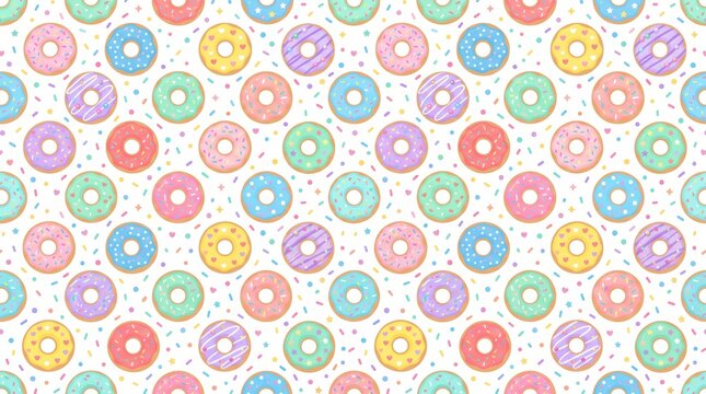 French macaron seamless pattern with pastel cupcake, donut, pastry, and dessert background for bakery menu, sweet packaging, kitchen wallpaper, and vector food design.