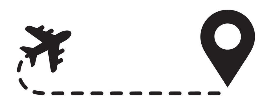 Flight route path with dashed line and location marker icon for logistics and travel planning.