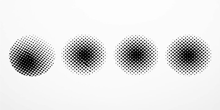 Set of abstract black halftone dot circles design elements on white background vector   