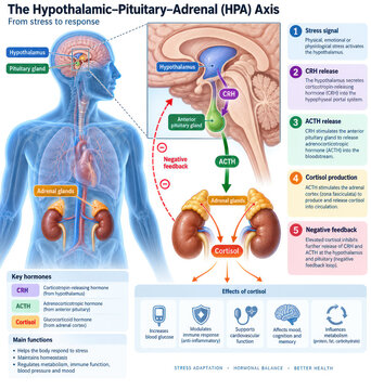HPA Axis Stress Response and Cortisol Regulation Medical Diagram