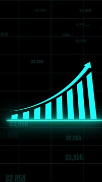 Bar chart animation displays an exponential curve with dollars High financial investment returns reflect on this bar chart Corporate economic revenue growth drives the active bar chart