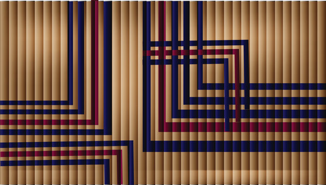 Abstract bronze and gold digital background featuring vertical scanline texture with dark blue and red geometric circuit line pattern
