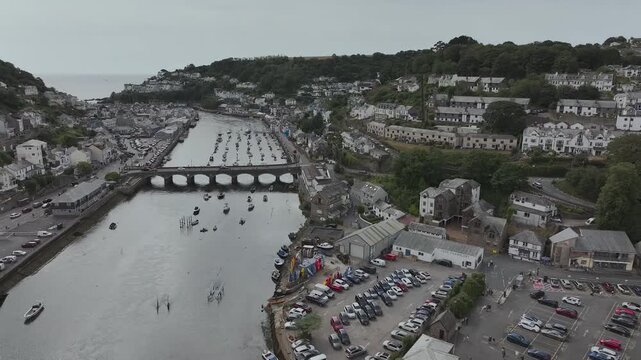 LOOE over River Looe from a drone, Cornwall, England, United Kingdom