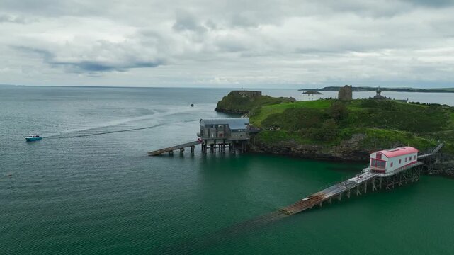 RNLI Tenby Lifeboat Station from a drone, Tenby, Pembrokeshire, Wales, England, United Kingdom