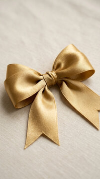 Golden satin ribbon bow on a textured background