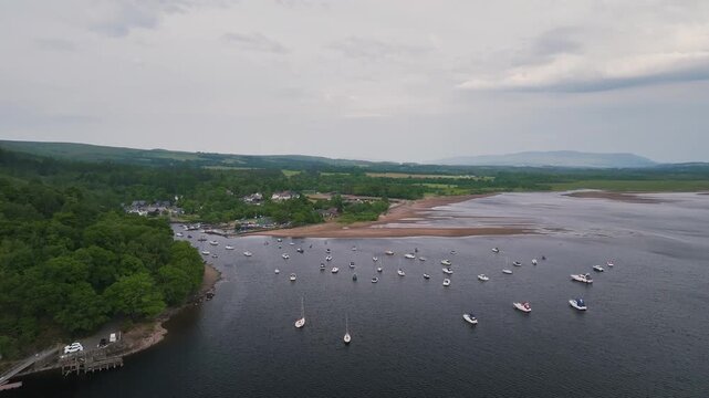 Balmaha from a drone, Loch Lamond, Scotland, UK