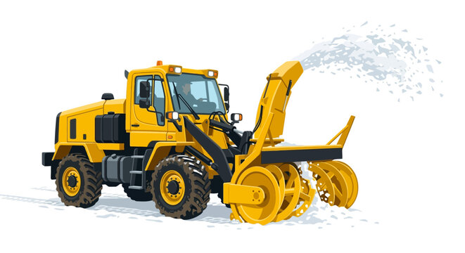Heavy yellow snowblower truck clearing snow in winter vector
